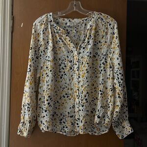 LOFT Cream Mandarin Collar Buttoned Blouse